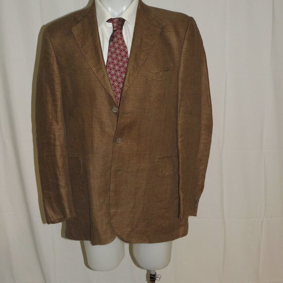 Holland & Holland 100% Linen Gun Check Three Button Sport Coat 42L - Picture 2 of 13